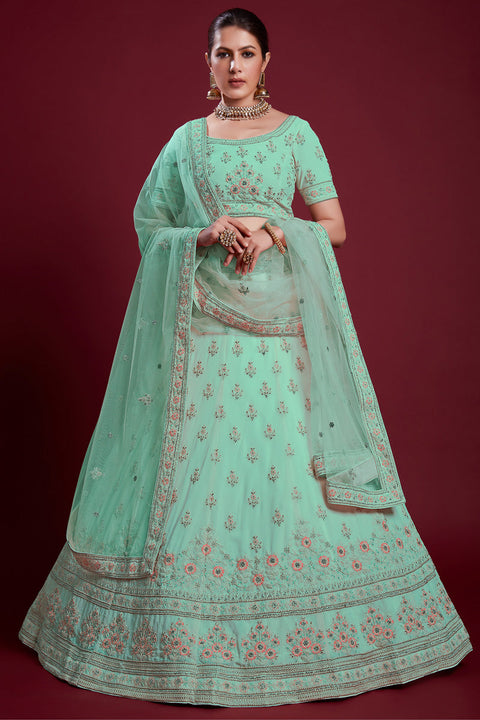 Elegant Georgette Cyan Color Lehenga With Embroidered And Thread Work Clothsvilla Main image