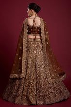 Load image into Gallery viewer, Floral Net Brown Lehenga With Embroidered And Thread Work Clothsvilla