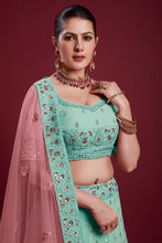 Load image into Gallery viewer, Glamorous Georgette Cyan Color Lehenga With Zarkan Work Clothsvilla