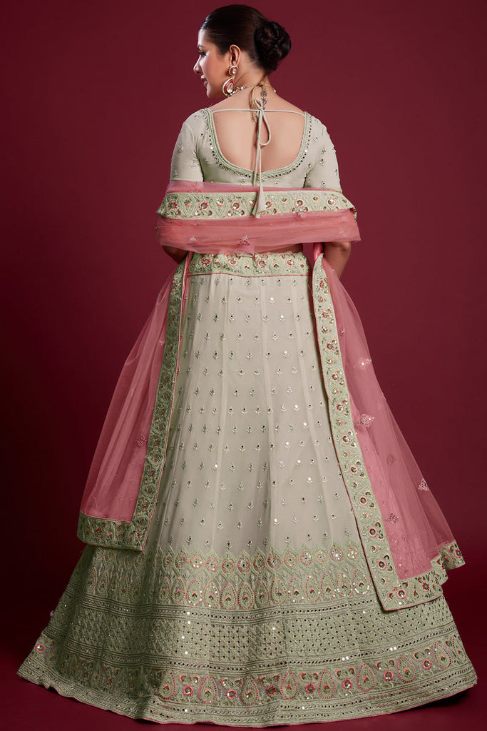 Traditional Georgette Olive Color Lehenga With Embroidered And Thread Work Clothsvilla