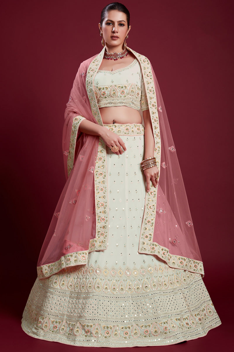 Off White Chic Georgette Wedding Lehenga With Zarkan Work Clothsvilla Main image