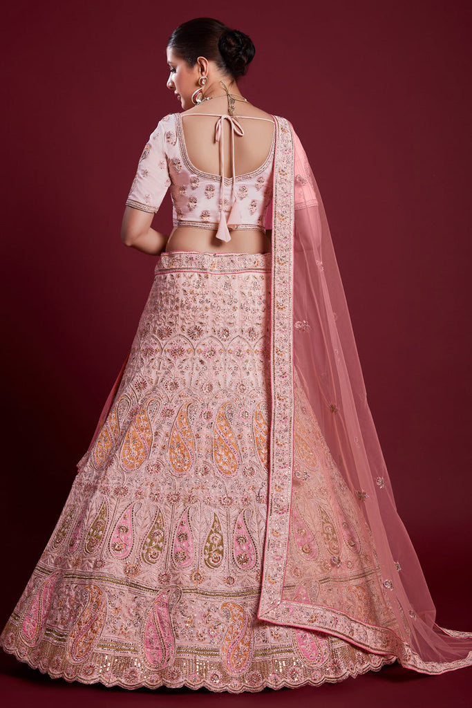 Gorgeous Georgette Pink Lehenga With Embroidered And Thread Work Clothsvilla