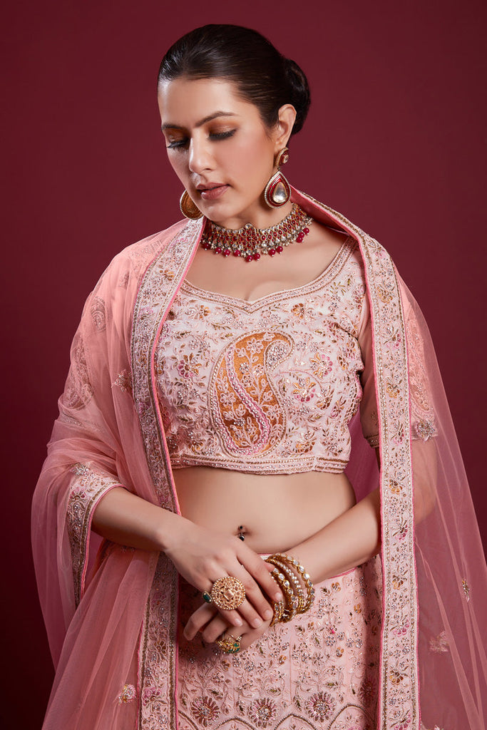 Gorgeous Georgette Pink Lehenga With Embroidered And Thread Work Clothsvilla