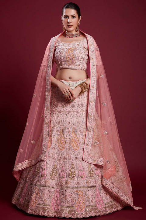Gorgeous Georgette Pink Lehenga With Embroidered And Thread Work Clothsvilla Main image