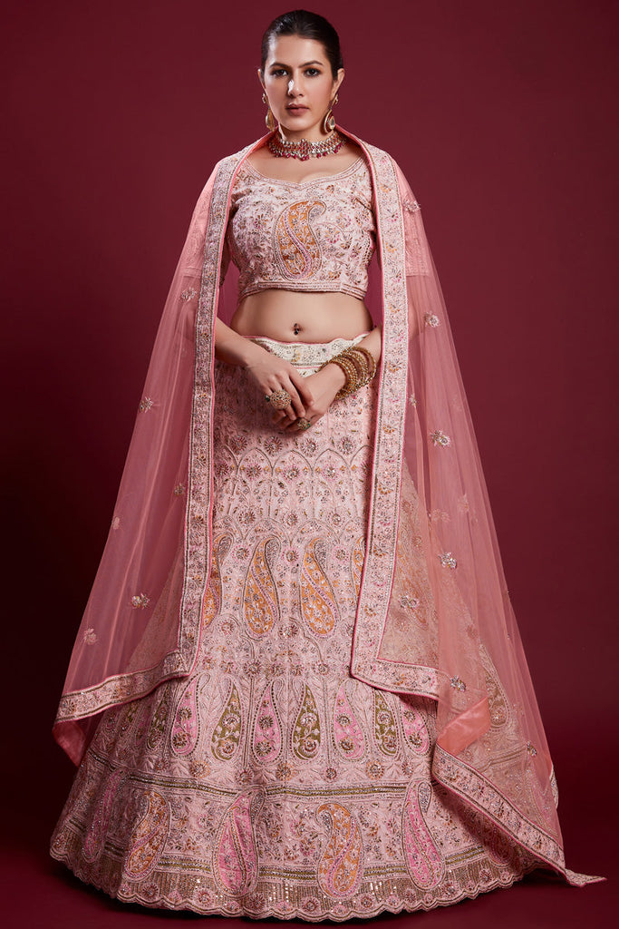 Gorgeous Georgette Pink Lehenga With Embroidered And Thread Work Clothsvilla