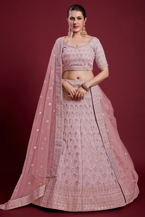 Regal Wedding Function Pink Georgette Lehenga With Embroidered And Thread Work Clothsvilla Main image