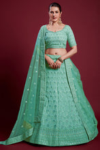 Load image into Gallery viewer, Radiant Sea Green Georgette Lehenga With Zarkan Work Clothsvilla