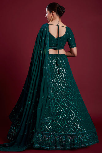 Elegant Georgette Teal Color Lehenga With Embroidered And Thread Work Clothsvilla