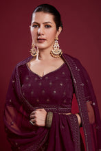 Load image into Gallery viewer, Ravishing Wine Color Georgette Lehenga With Embroidered for Wedding Clothsvilla