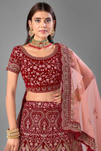 Load image into Gallery viewer, Wedding Wear Maroon Color Thread Embroidered Lehenga Choli In Velvet Fabric Clothsvilla