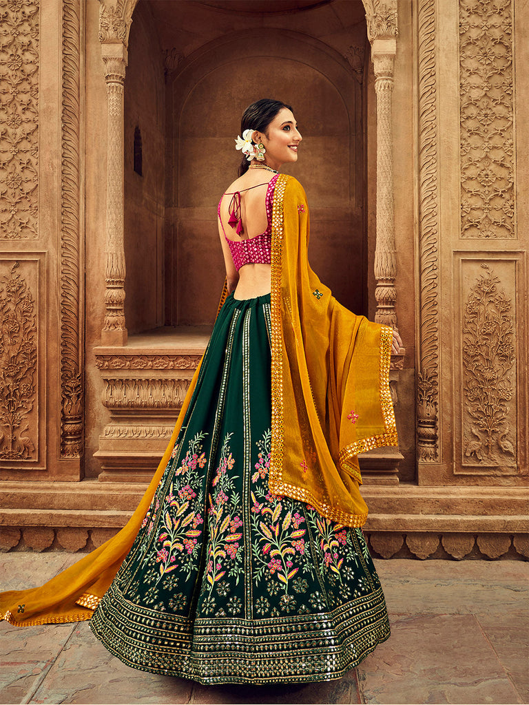 Green Thread And Sequins Embroidered Georgette Festive & Party Wear Semi Stitched Lehenga Clothsvilla
