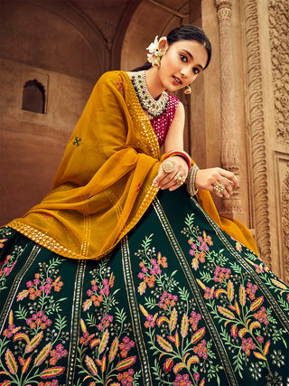 Green Thread And Sequins Embroidered Georgette Festive & Party Wear Semi Stitched Lehenga Clothsvilla
