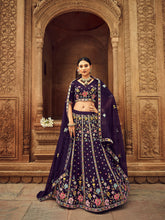 Load image into Gallery viewer, Purple Thread And Sequins Embroidered Georgette Festive &amp; Party Wear Semi Stitched Lehenga Clothsvilla