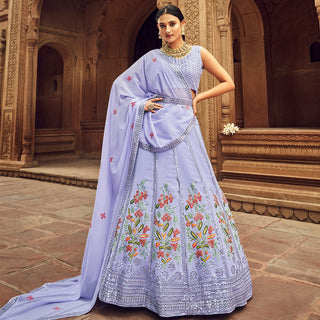 Lavender Thread And Sequins Embroidered Georgette Festive & Party Wear Semi Stitched Lehenga Clothsvilla