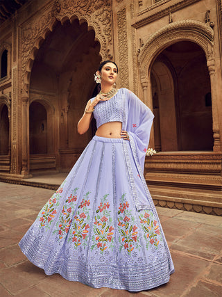 Lavender Thread And Sequins Embroidered Georgette Festive & Party Wear Semi Stitched Lehenga Clothsvilla