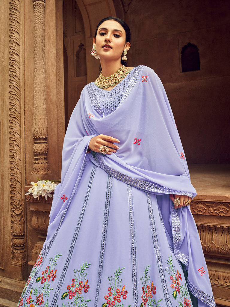 Lavender Thread And Sequins Embroidered Georgette Festive & Party Wear Semi Stitched Lehenga Clothsvilla