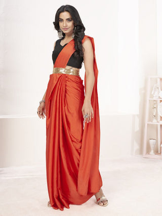 Saffron Orange Ready to Wear One Minute Lycra Saree ClothsVilla