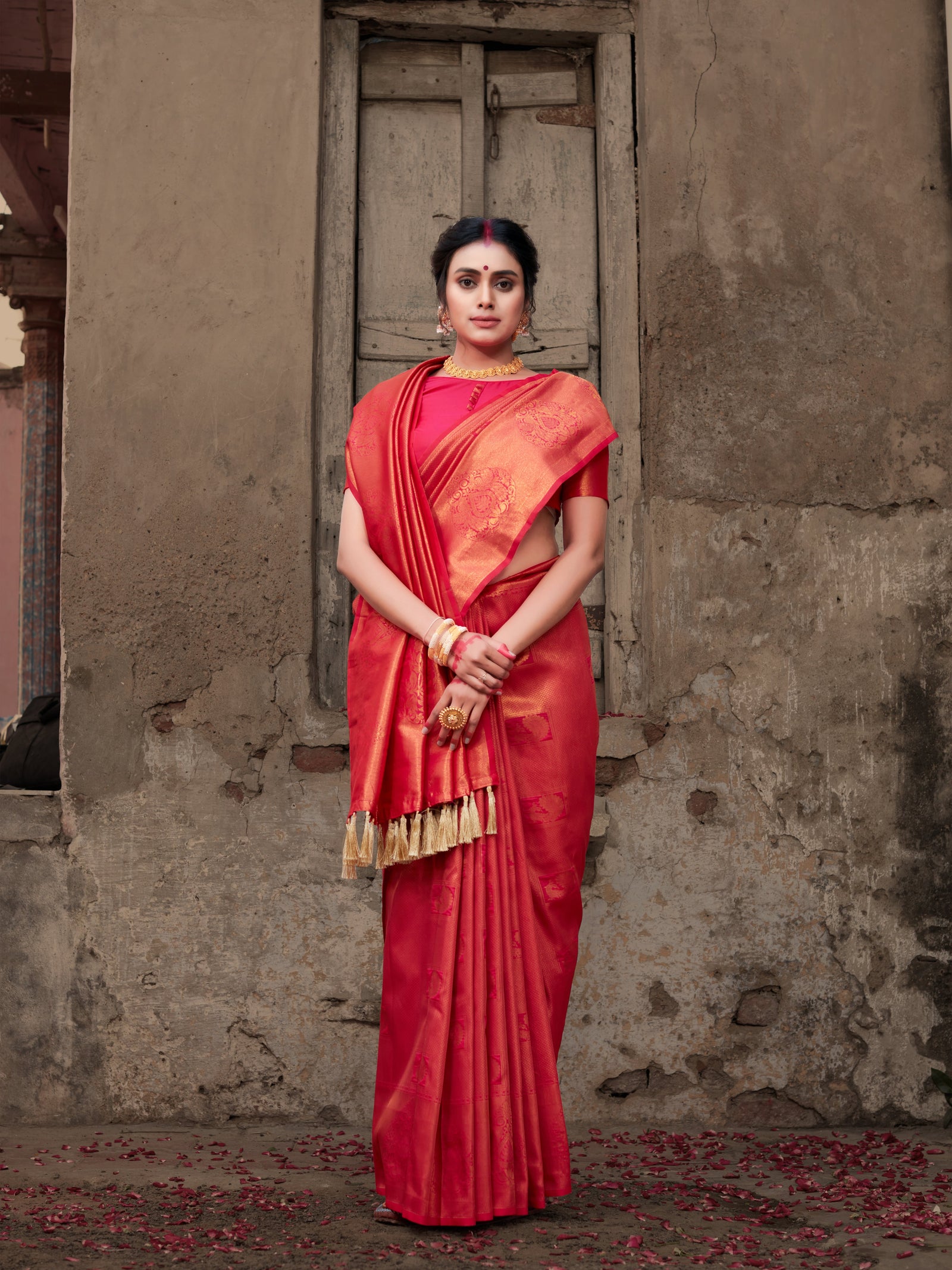 Pure Kanjeevaram Silk Mahalaxmi Neon Pink Saree Clothsvilla