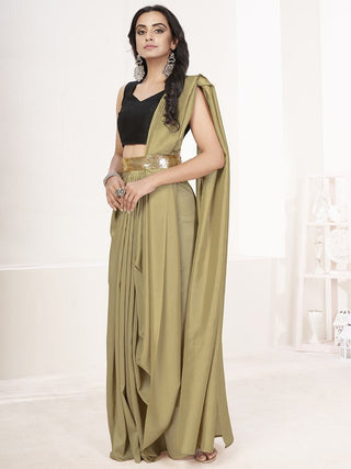 Sage Green Ready to Wear One Minute Lycra Saree ClothsVilla
