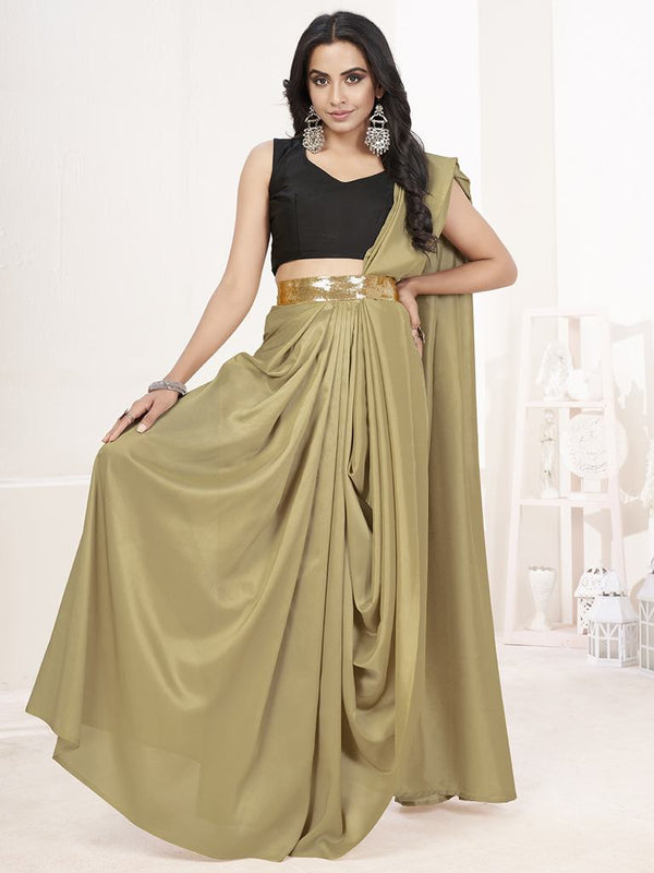 Sage Green Ready to Wear One Minute Lycra Saree ClothsVilla