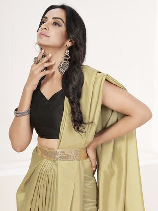 Sage Green Ready to Wear One Minute Lycra Saree ClothsVilla