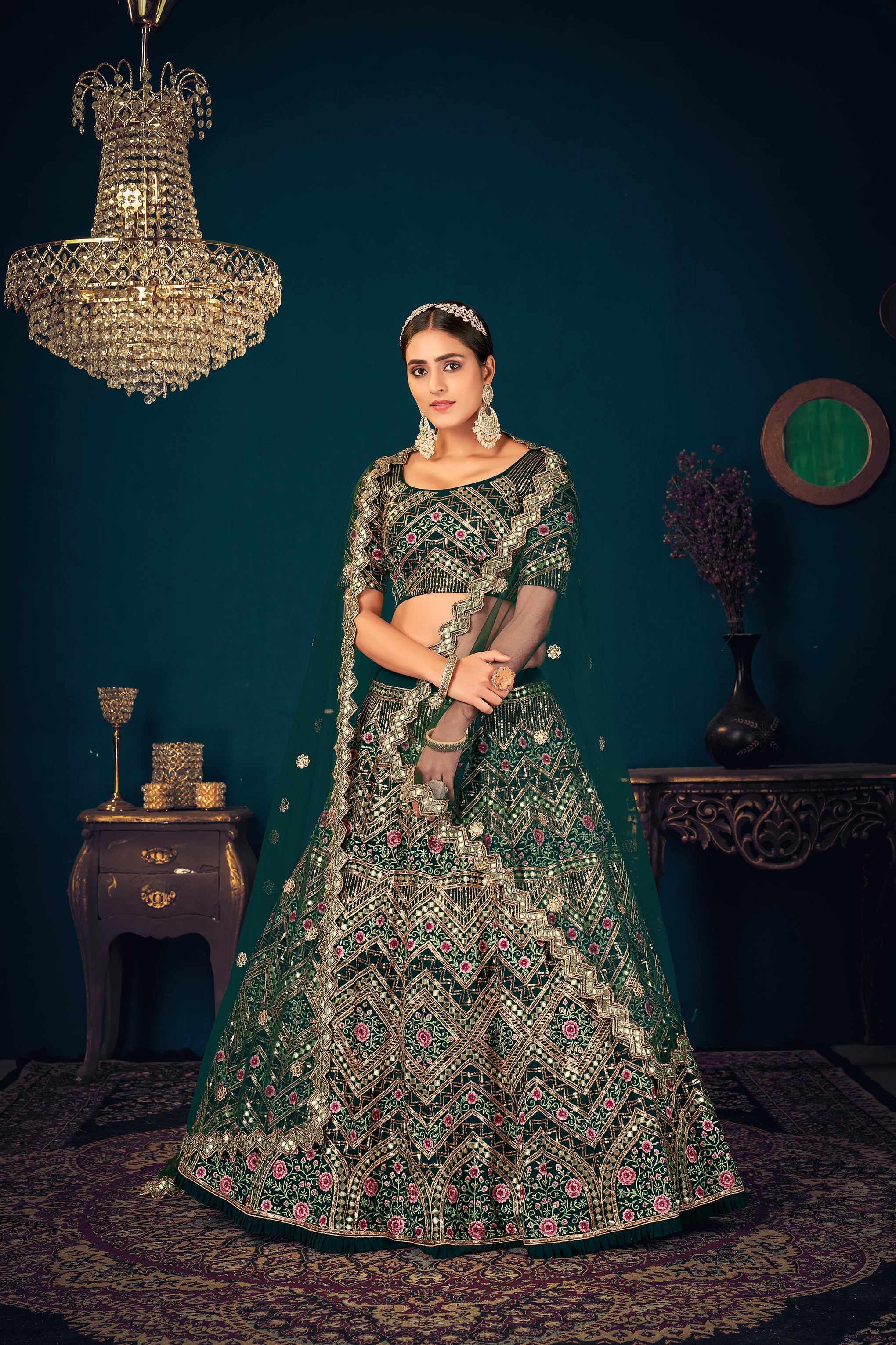 Sangeet Lehenga Choli, Heavy Designer Green Lehenga Choli, Handwork Work Lehenga Choli For Women ClothsVilla Main image