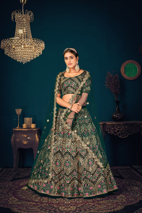 Sangeet Lehenga Choli, Heavy Designer Green Lehenga Choli, Handwork Work Lehenga Choli For Women ClothsVilla Main image