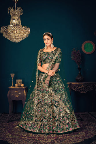 Sangeet Lehenga Choli, Heavy Designer Green Lehenga Choli, Handwork Work Lehenga Choli For Women ClothsVilla