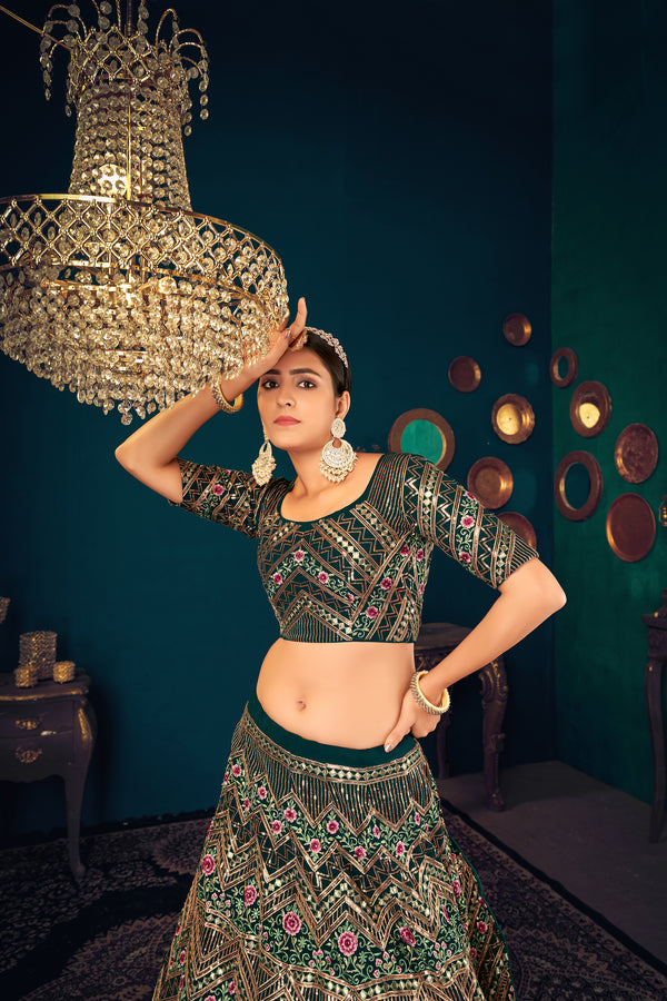 Sangeet Lehenga Choli, Heavy Designer Green Lehenga Choli, Handwork Work Lehenga Choli For Women ClothsVilla