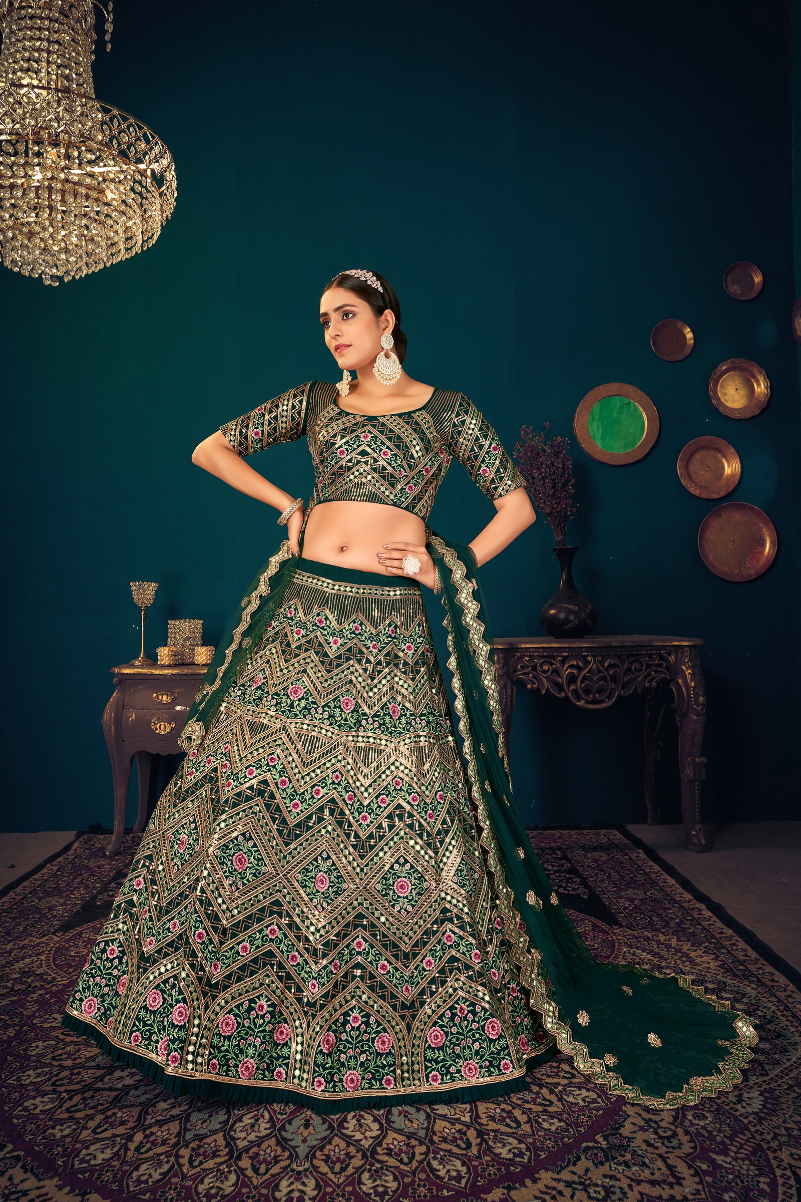 Sangeet Lehenga Choli, Heavy Designer Green Lehenga Choli, Handwork Work Lehenga Choli For Women ClothsVilla