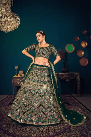 Sangeet Lehenga Choli, Heavy Designer Green Lehenga Choli, Handwork Work Lehenga Choli For Women ClothsVilla