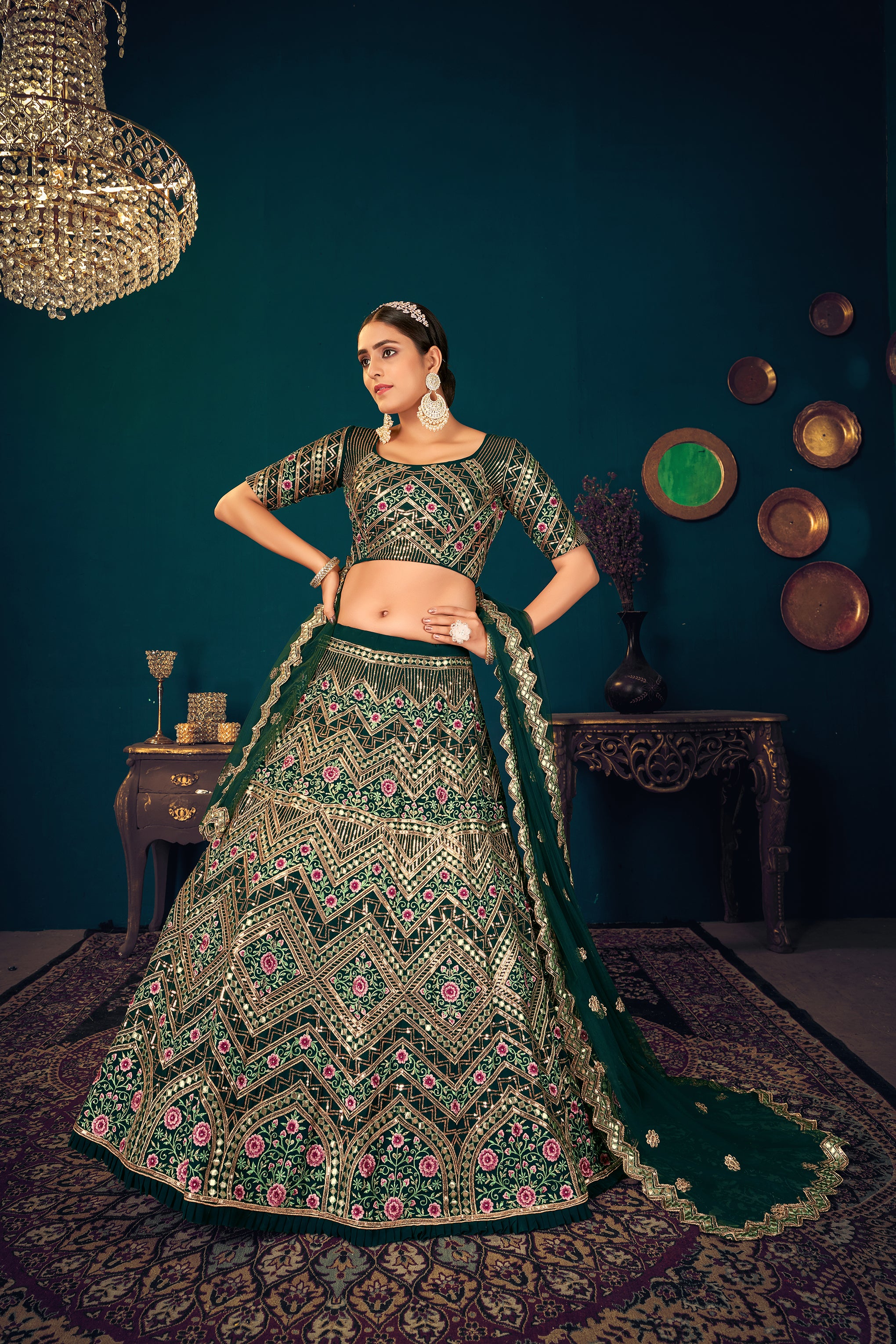 Sangeet Lehenga Choli, Heavy Designer Green Lehenga Choli, Handwork Work Lehenga Choli For Women ClothsVilla