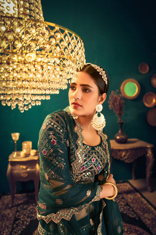 Sangeet Lehenga Choli, Heavy Designer Green Lehenga Choli, Handwork Work Lehenga Choli For Women ClothsVilla