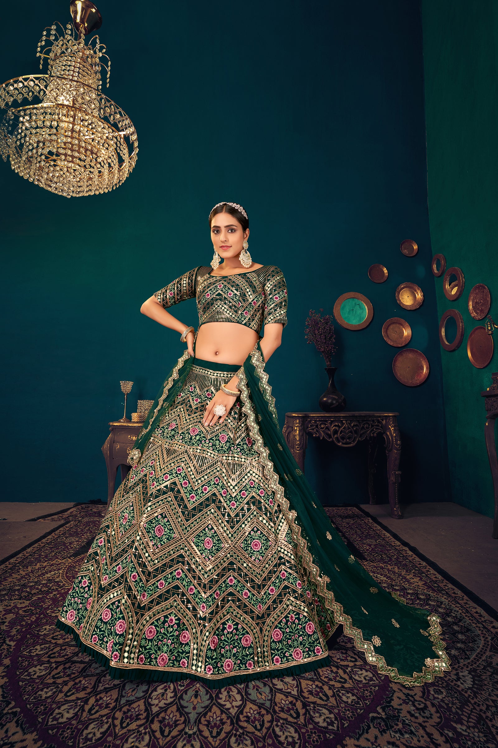Sangeet Lehenga Choli, Heavy Designer Green Lehenga Choli, Handwork Work Lehenga Choli For Women ClothsVilla