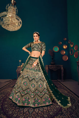 Sangeet Lehenga Choli, Heavy Designer Green Lehenga Choli, Handwork Work Lehenga Choli For Women ClothsVilla