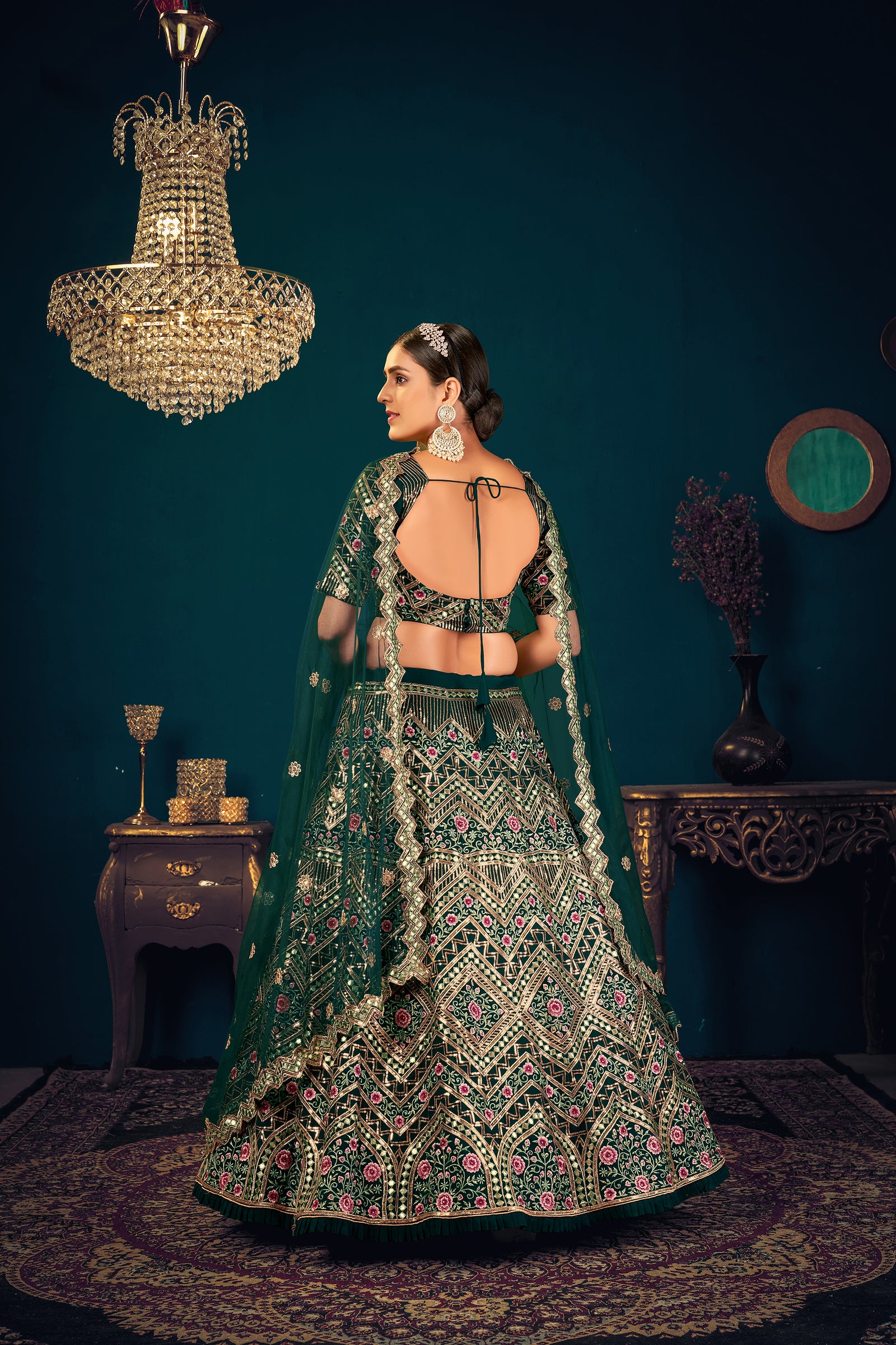 Sangeet Lehenga Choli, Heavy Designer Green Lehenga Choli, Handwork Work Lehenga Choli For Women ClothsVilla