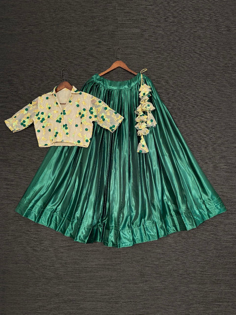 Green Color Satin Silk Co-ord Set Lehenga Choli Clothsvilla Main image