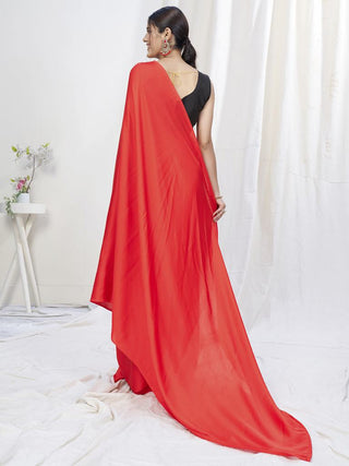 Scarlet Red Ready to Wear One Minute Lycra Saree ClothsVilla
