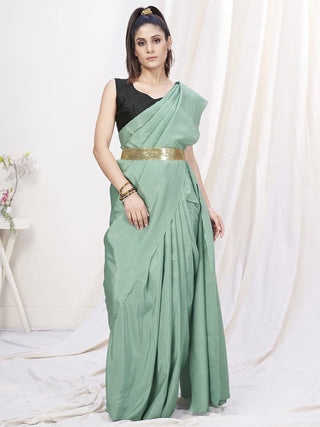 Sea Green Pre-Stitched Blended Silk Saree ClothsVilla