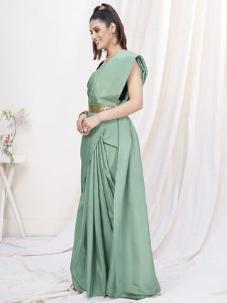 Sea Green Pre-Stitched Blended Silk Saree ClothsVilla