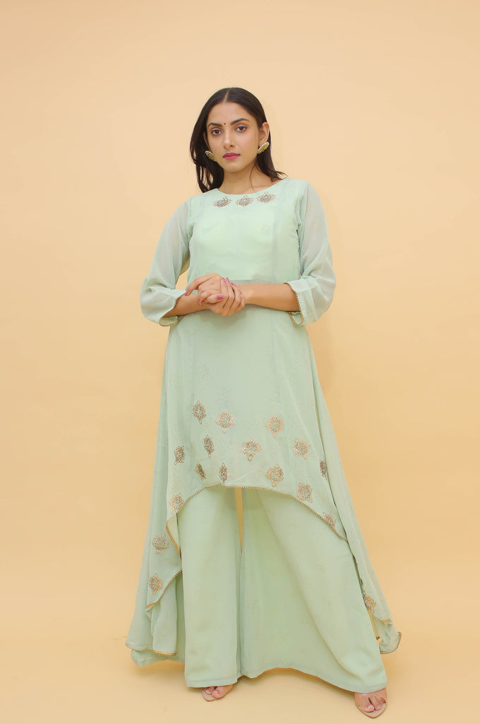 Sea Green Pakistani Georgette Plazo Suit For Indian Festival Sea Green Pakistani Georgette Plazo Suit For Indian Festival