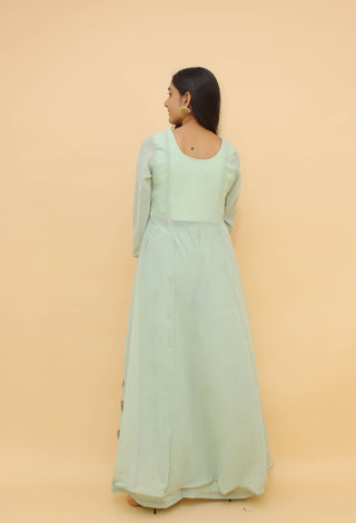 Sea Green Pakistani Georgette Plazo Suit For Indian Festival & Weddings - Rubber Print Work, Swarovski Work Clothsvilla
