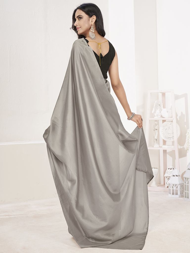 Seal Grey Ready to Wear One Minute Lycra Saree Secondary image