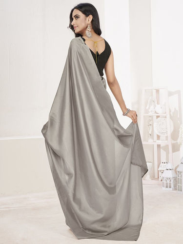Seal Grey Ready to Wear One Minute Lycra Saree ClothsVilla
