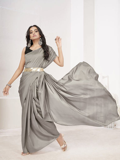 Seal Grey Ready to Wear One Minute Lycra Saree ClothsVilla Main image
