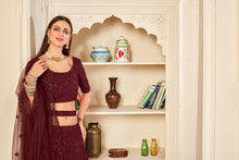 Load image into Gallery viewer, Seductive Maroon Thread And Sequins Embroidered Georgette Party Wear Lehenga ClothsVilla
