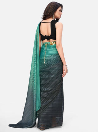 Sensational Teal Striped  Ready to Wear Saree ClothsVilla