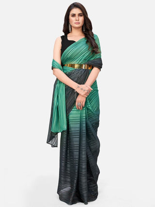 Sensational Teal Striped  Ready to Wear Saree ClothsVilla