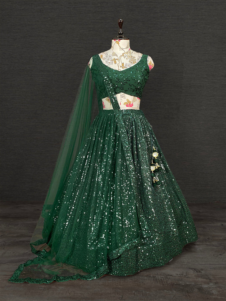 Green Color Sequins Embroidery Work Georgette Party Wear Leh Green Color Sequins Embroidery Work Georgette Party Wear Leh