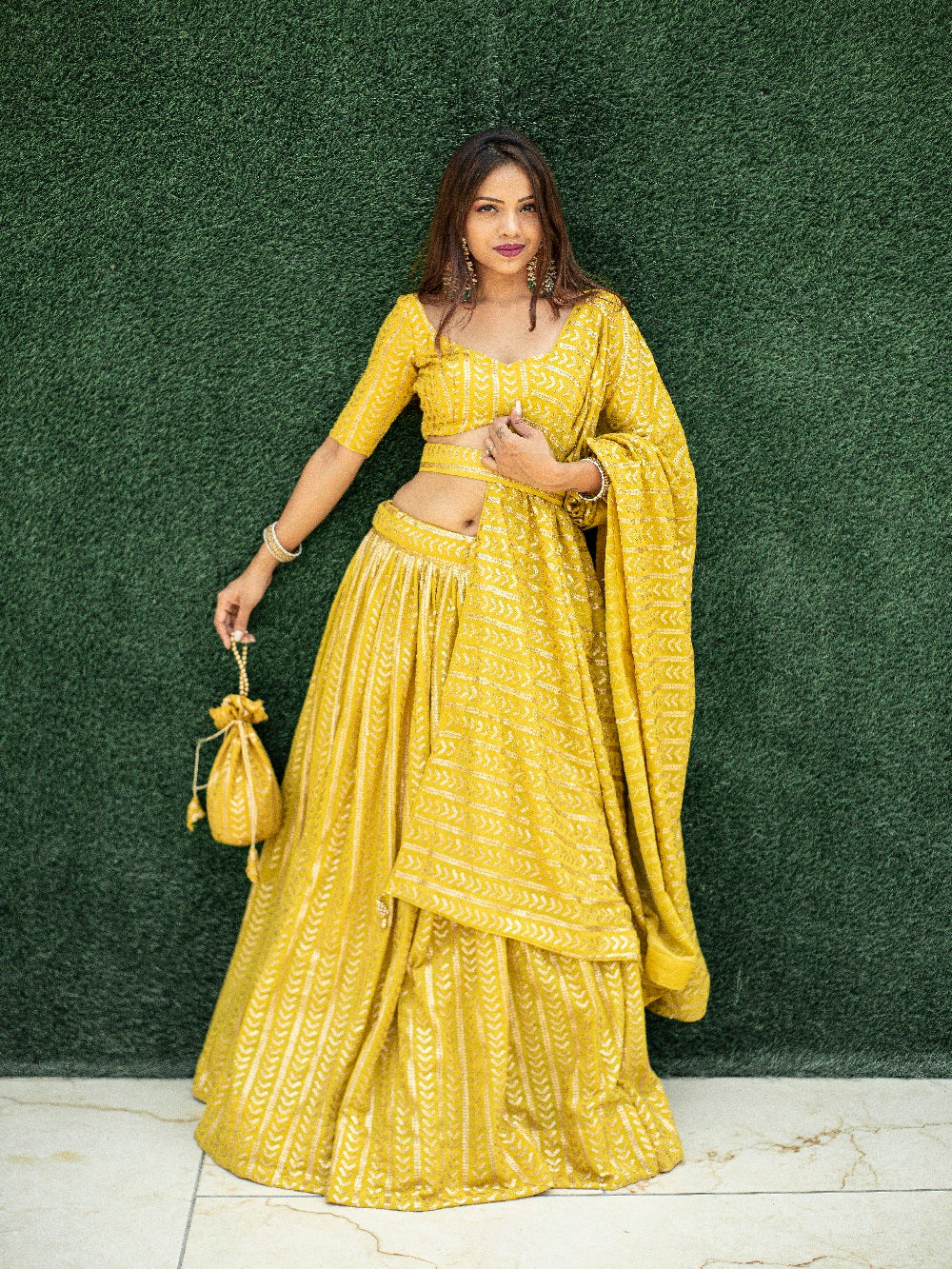 Yellow Color Sequins Embroidery Work Georgette Haldi Lehenga Choli With Batwa Clothsvilla